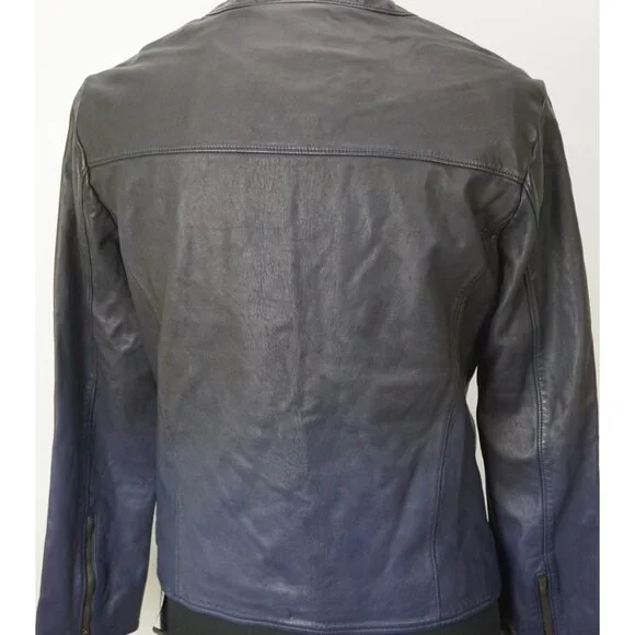 John Varvatos Wallace Blue Gradient Sheep Leather Jacket Coat Sz 48 NEW